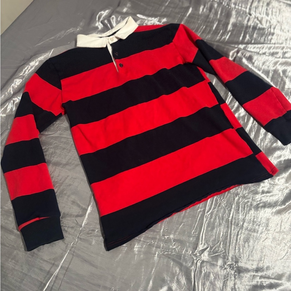 Vintage-Style Red & Black Striped Rugby Shirt – Long Sleeve